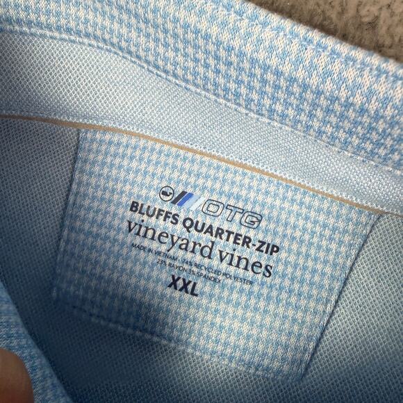 Vineyard Vines Sweatshirt Mens 2XL Blue Bluffs Quarter Zip Pullover Houndstooth - Picture 3 of 7